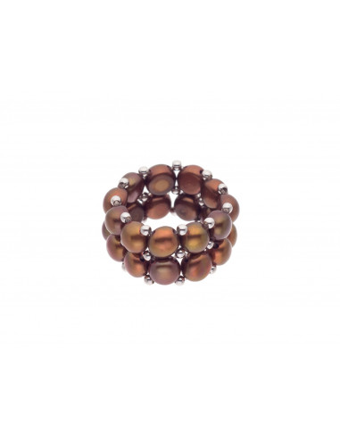 Bague 2 Rangs Perles de Culture -...