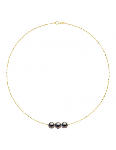 Collier 3 Perles de Tahiti - Or - Tulipe